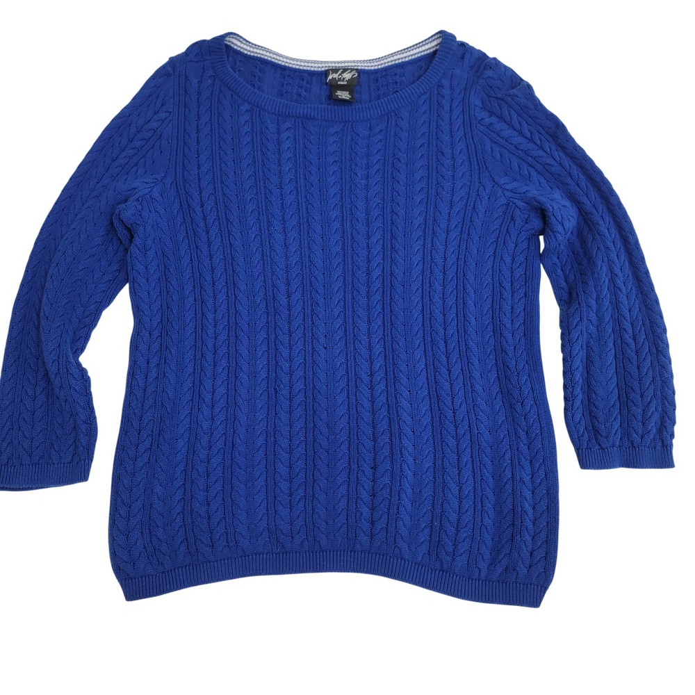 Lord & Taylor Woman Royal Blue 100% Cotton Cable Knit Scoop Neck‎ Sweater 1X